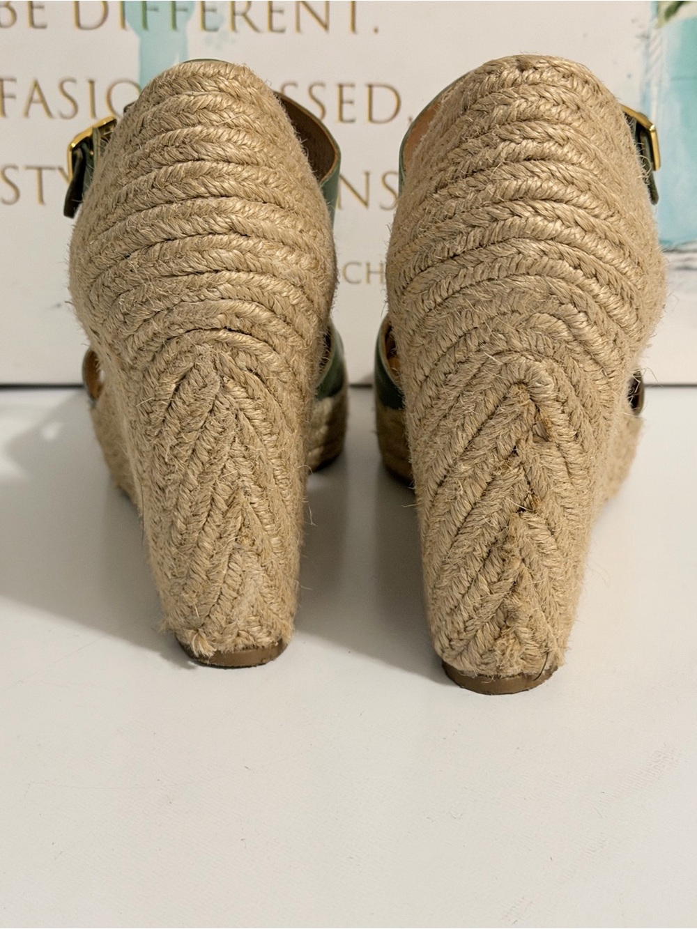 Hunter Olive Green Espadrille Wedge Sandals - Picture 5 of 8